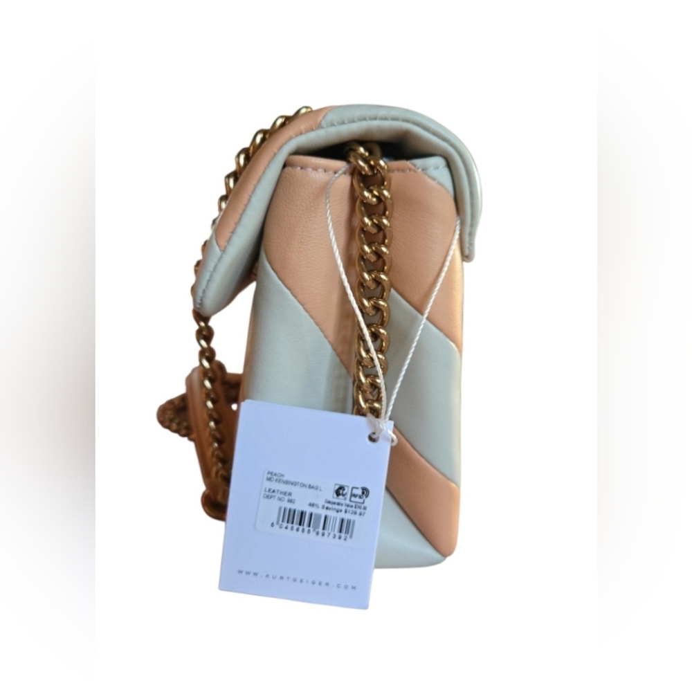 Kurt Geiger Cream and Peach Striped Two- Way Shoulder/Crossbody Bag - Picture 2 of 14
